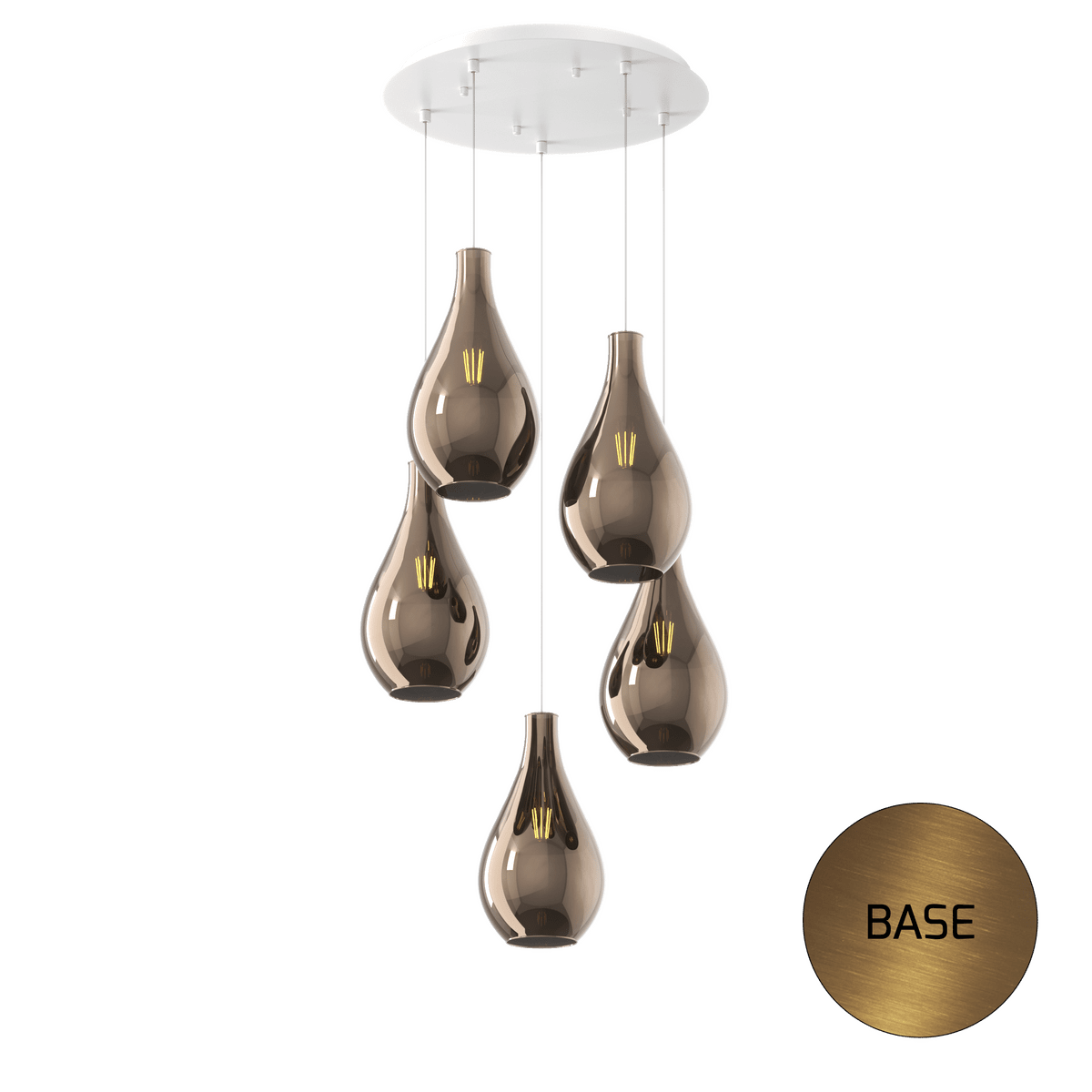1193OS/S5 TP-BR DROP 2.0 SOSP. OTTONE SAT. 5 LUCI TONDA VETRI PICCOLI BRONZO