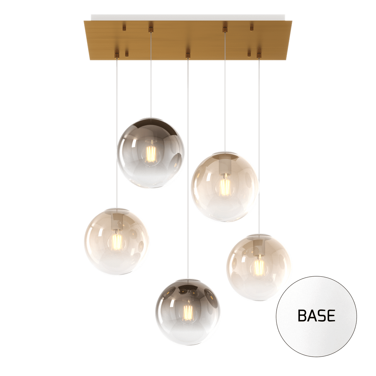 1194BI/S5 RP-AB BIG ECLIPSE SOSP. BIANCO 5 LUCI RETTANGOLARE VETRI PICCOLI (3 AMBRA+2 BRONZO)