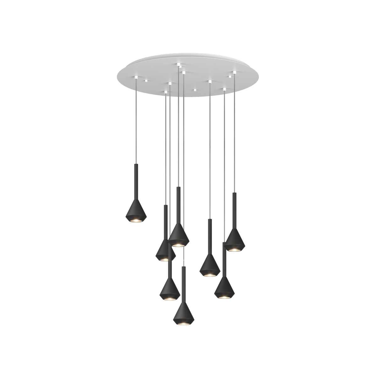 1202BI/S8 T-NE AYGO SOSP. 8 LUCI TONDA NERO CON CAVO CM.250 E ROSONE BIANCO