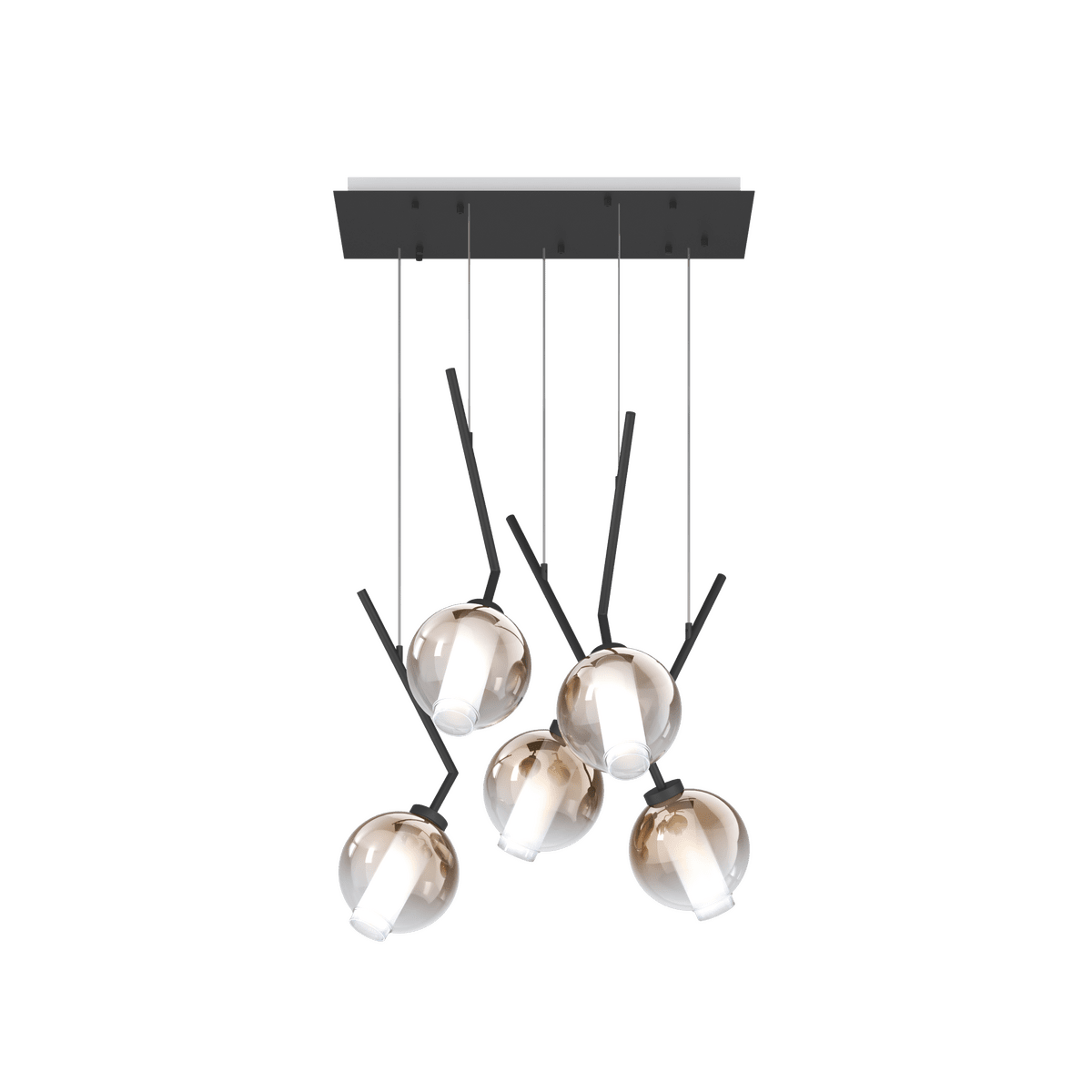1207NB/S5 R-BR V-LINE SOSP. NEARLY BLACK 5 LUCI RETTANGOLARE VETRI BRONZO