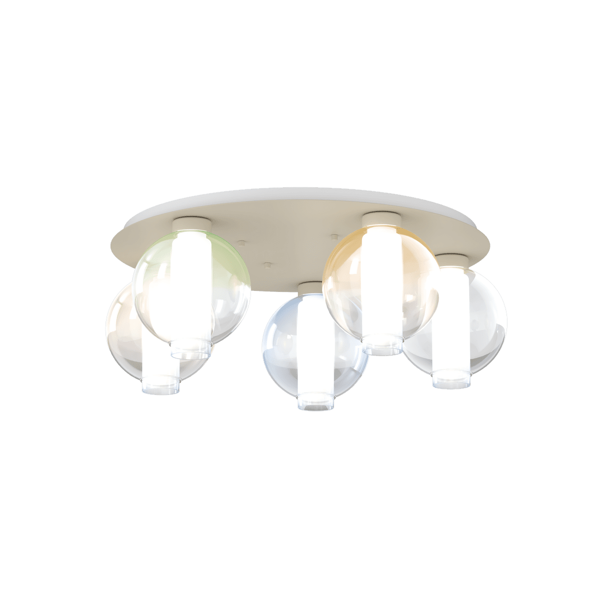 1207SA/PL5 T-MP V-LINE PLAFONIERA SABBIA 5 LUCI TONDO VETRI 2X AMBRA + 1X VERDE + 1X BLU + 1X TRASPARENTE