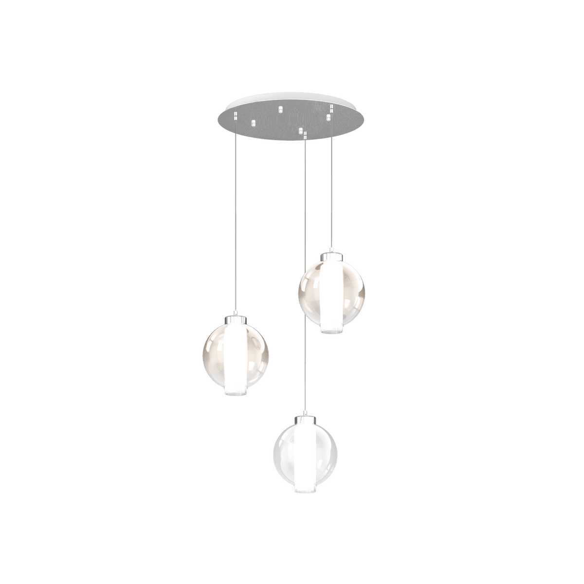 1215CR/S3 T-TA WAX SOSP. CROMO 3 LUCI TONDO VETRI 1X TRASPARENTE + 2X AMBRA