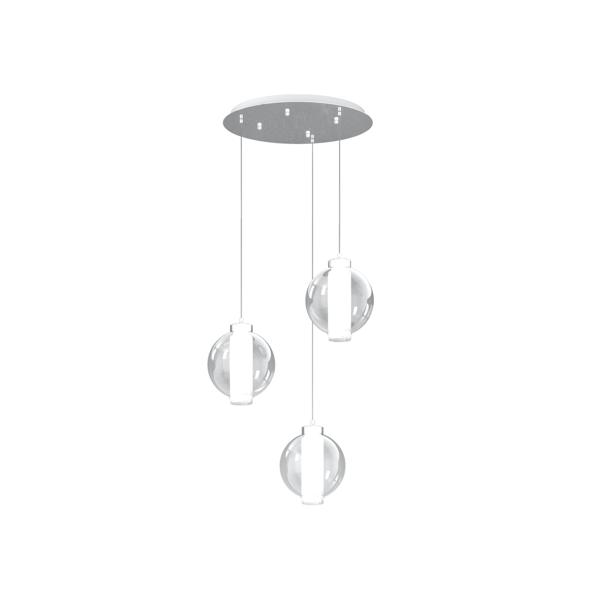1215CR/S3 T-TR WAX SOSP. CROMO 3 LUCI TONDO VETRI TRASPARENTE