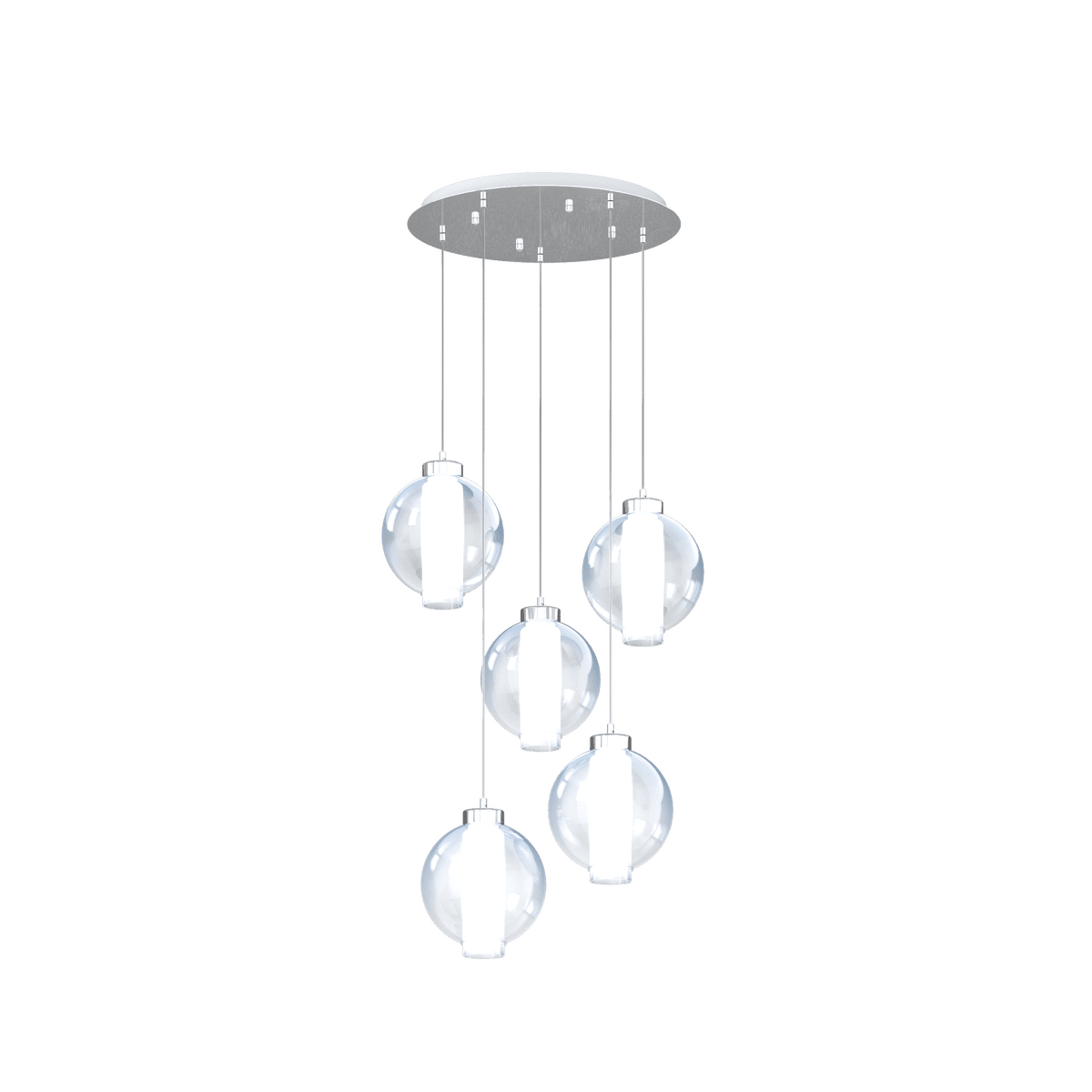 1215CR/S5 T-BL WAX SOSP. CROMO 5 LUCI TONDO VETRI BLU