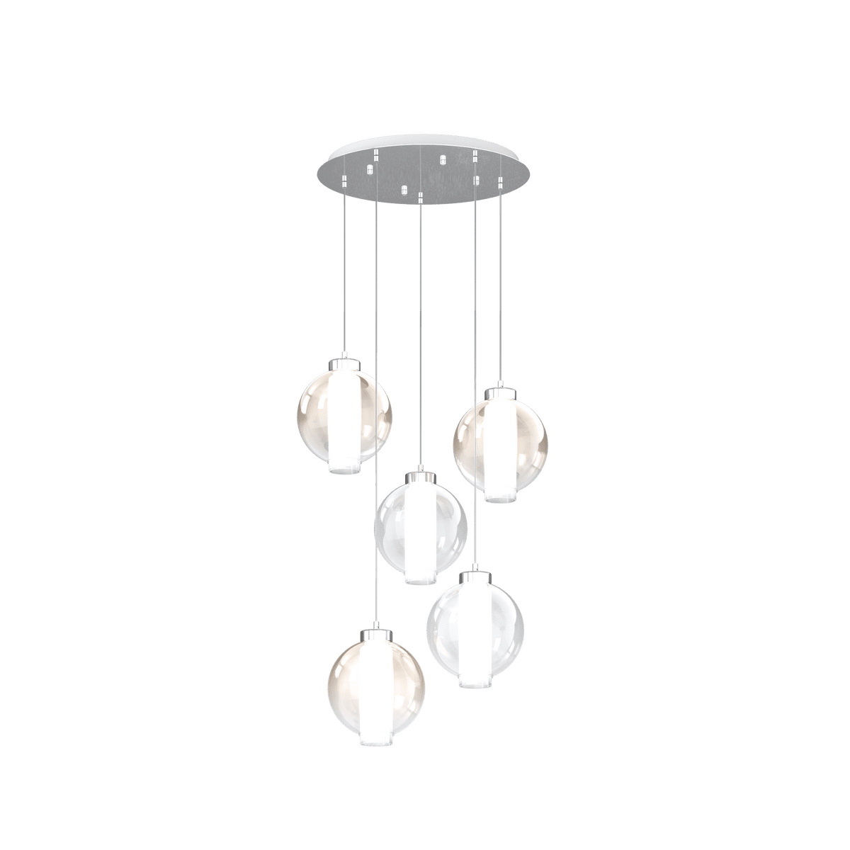 1215CR/S5 T-TA WAX SOSP. CROMO 5 LUCI TONDO VETRI 2X TRASPARENTE + 3X AMBRA