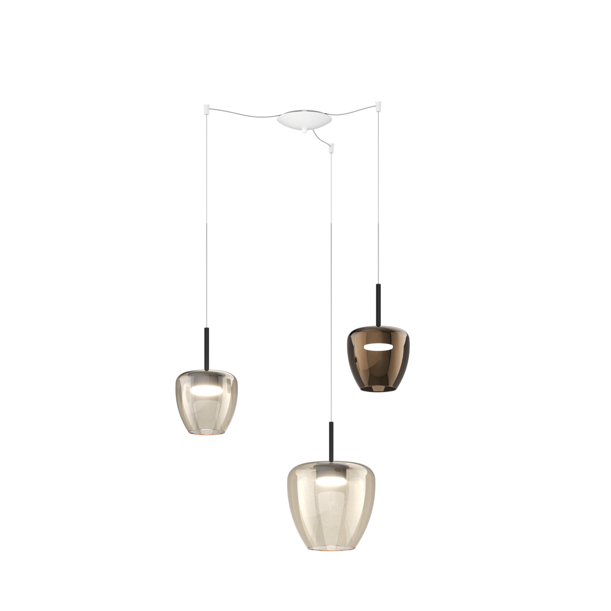 1236BI/S3 SMIX-AB SOSP. BIANCO 3 LUCI SPOSTABILE VETRI (1 PICCOLO AMBRA + 1 PICCOLO BRONZO + 1 GRANDE AMBRA)