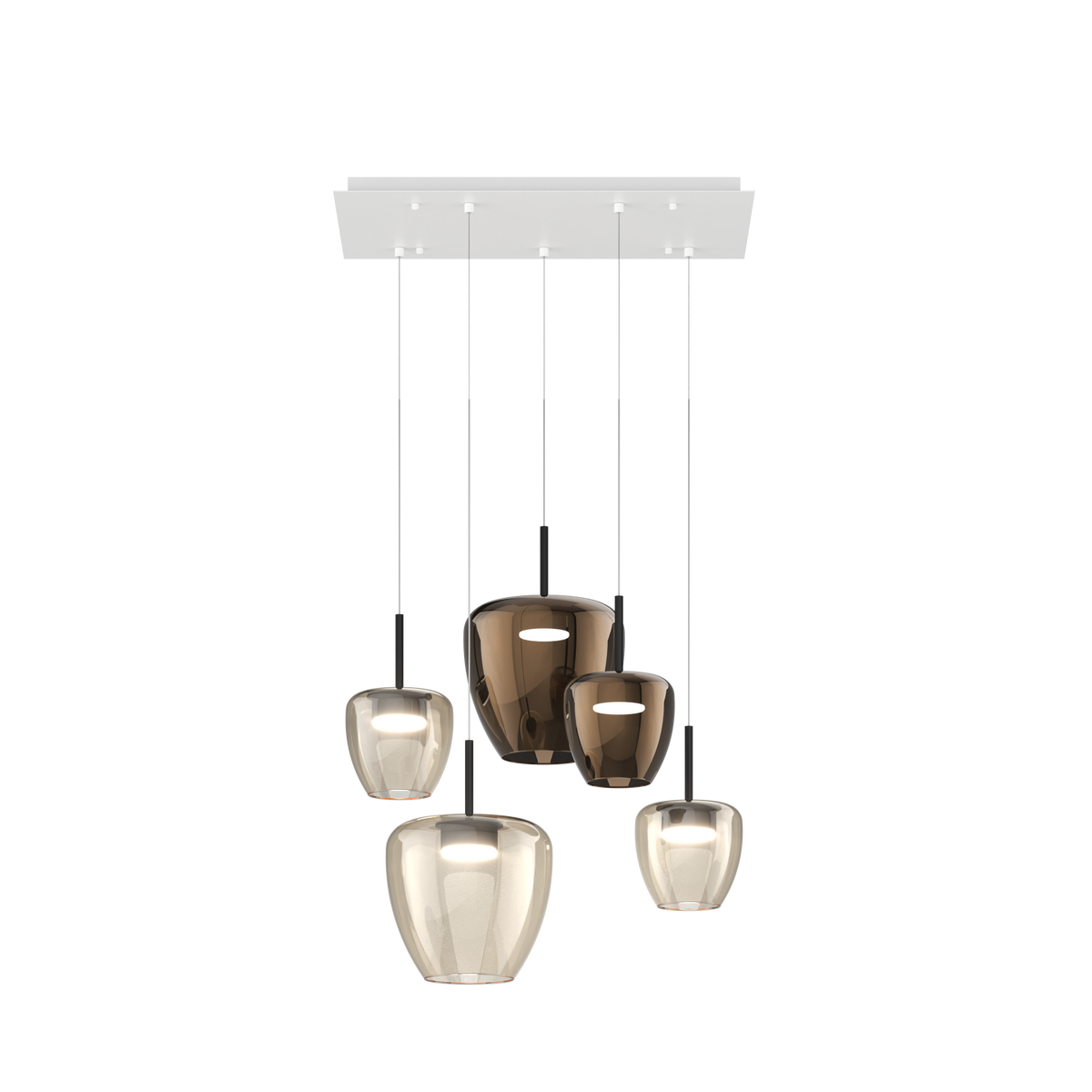 1236BI/S5 RMIX-AB SOSP. BIANCO 5 LUCI RETTANGOLARE VETRI (2 PICCOLO AMBRA + 1 PICCOLO BRONZO + 1 GRANDE AMBRA + 1 GRANDE BRONZO)