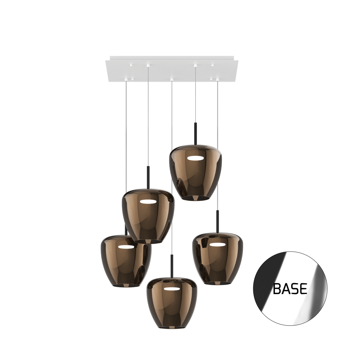 1236CR/S5 RG-BR SOSP. CROMO 5 LUCI RETTANGOLARE VETRI GRANDI BRONZO