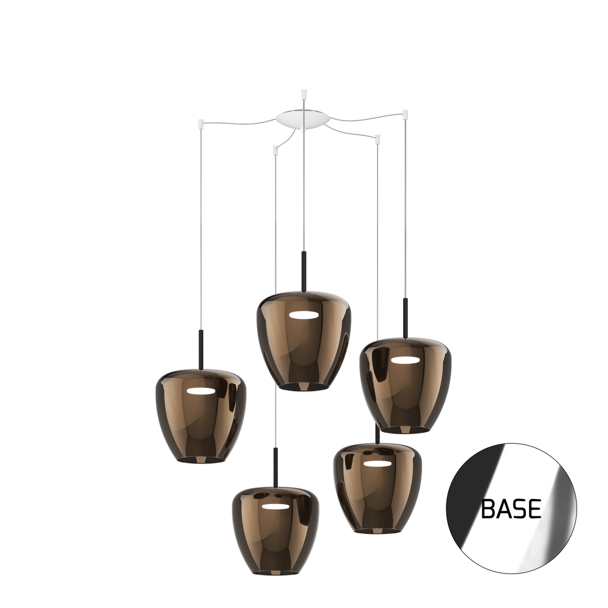 1236CR/S5 SG-BR SOSP. CROMO 5 LUCI SPOSTABILE VETRI GRANDI BRONZO