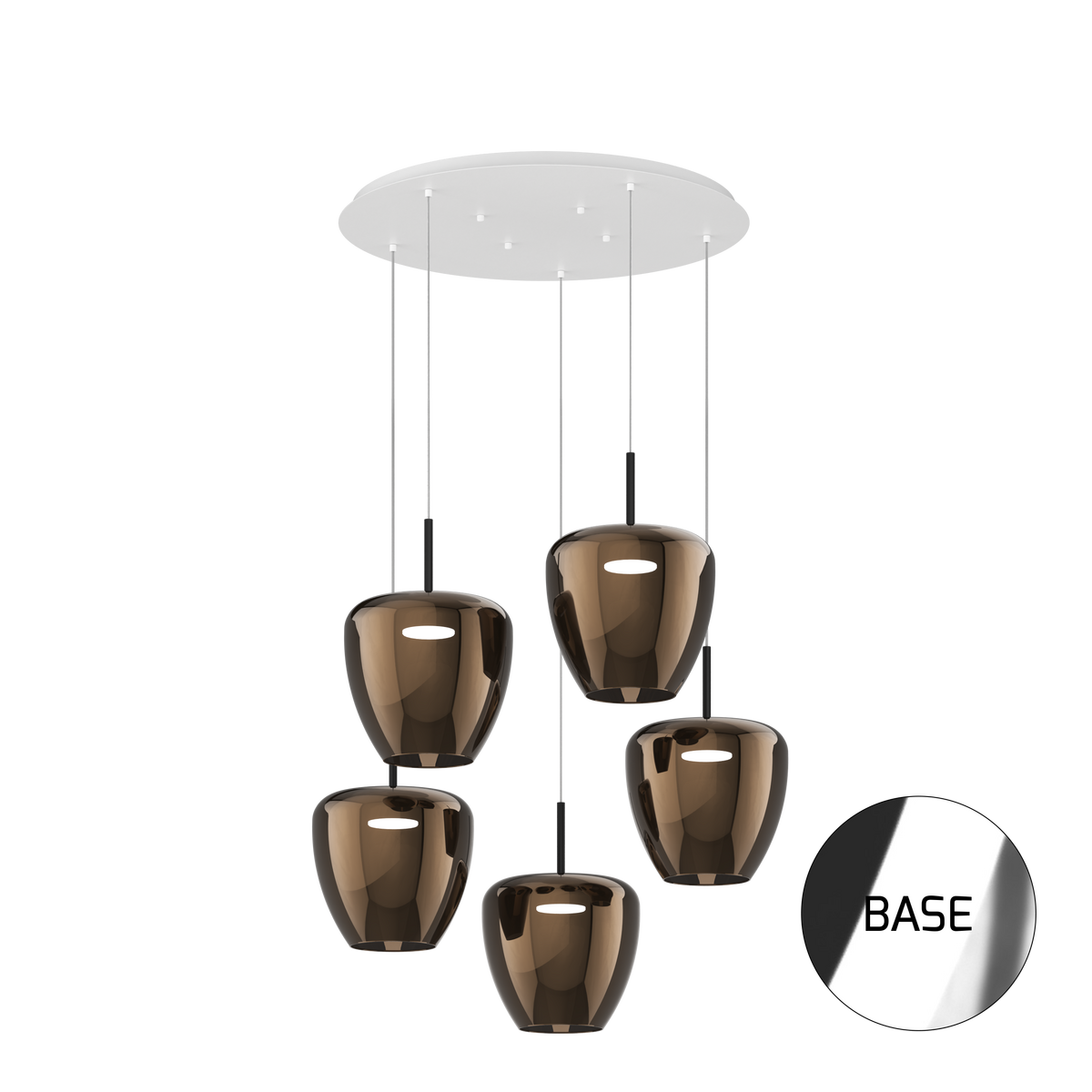 1236CR/S5 TG-BR SOSP. CROMO 5 LUCI TONDO VETRI GRANDI BRONZO