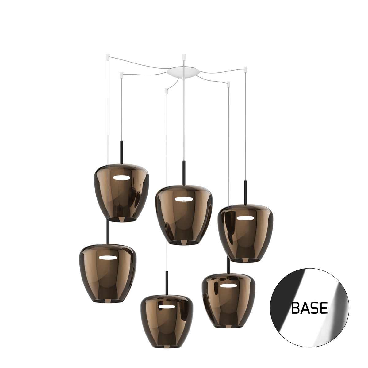 1236CR/S6 SG-BR SOSP. CROMO 6 LUCI SPOSTABILE VETRI GRANDI BRONZO