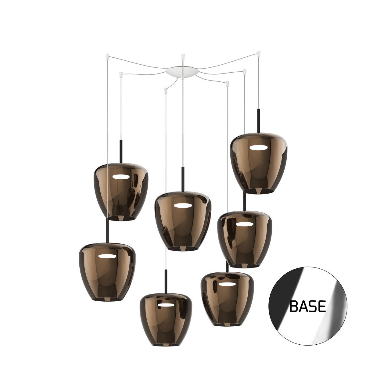 1236CR/S7 SG-BR SOSP. CROMO 7 LUCI SPOSTABILE VETRI GRANDI BRONZO