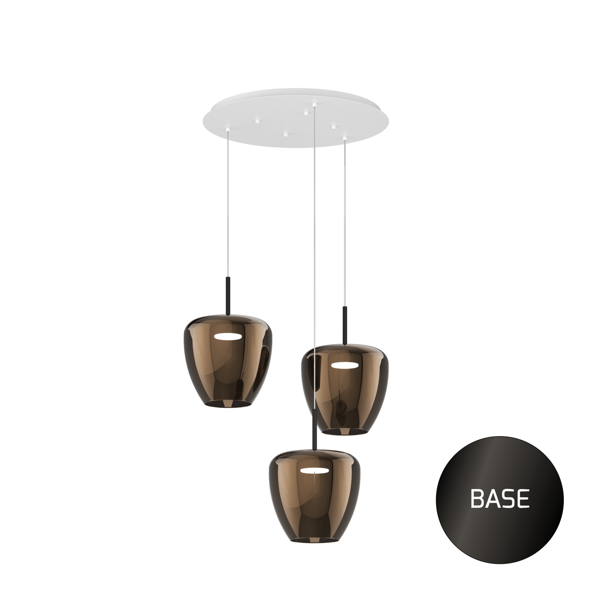 1236NB/S3 TG-BR SOSP. NEARLY BLACK 3 LUCI TONDO VETRI GRANDI BRONZO