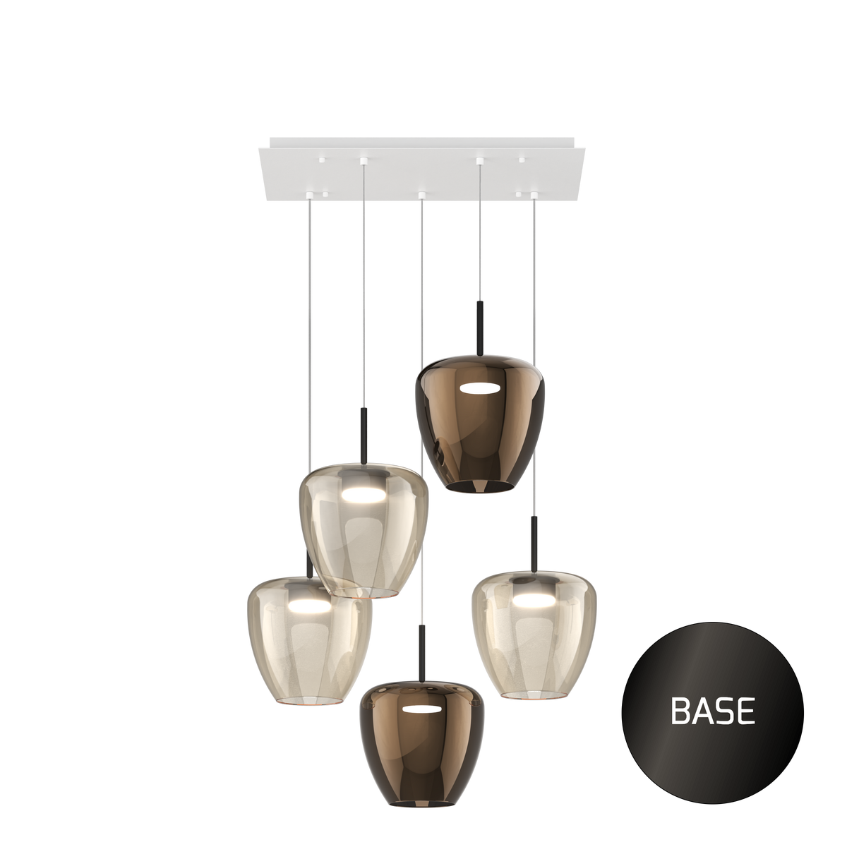 1236NB/S5 RG-AB SOSP. NEARLY BLACK 5 LUCI RETTANGOLARE VETRI GRANDI (3 AMBRA + 2 BRONZO)