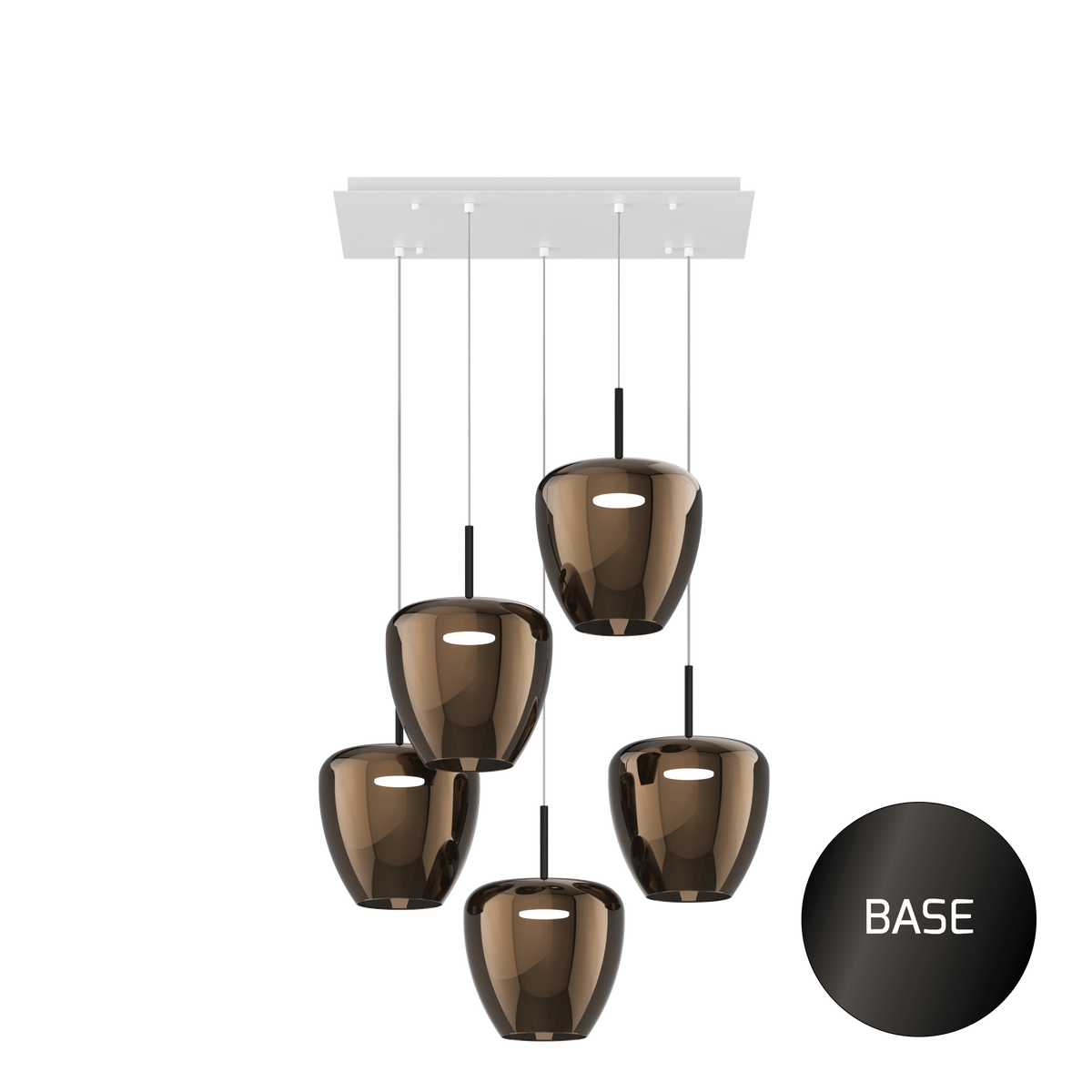 1236NB/S5 RG-BR SOSP. NEARLY BLACK 5 LUCI RETTANGOLARE VETRI GRANDI BRONZO
