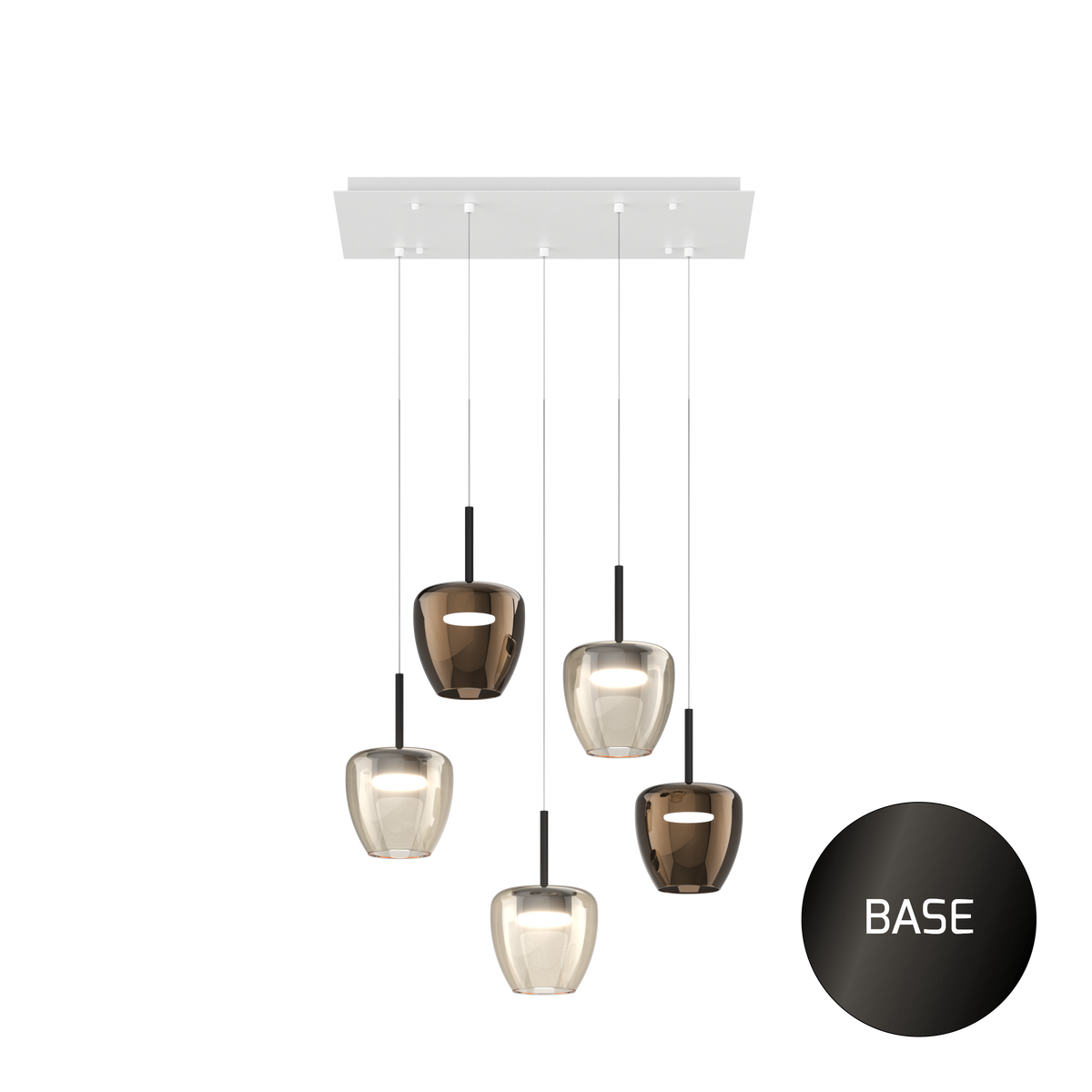 1236NB/S5 RP-AB SOSP. NEARLY BLACK 5 LUCI RETTANGOLARE VETRI PICCOLI (3 AMBRA + 2 BRONZO)