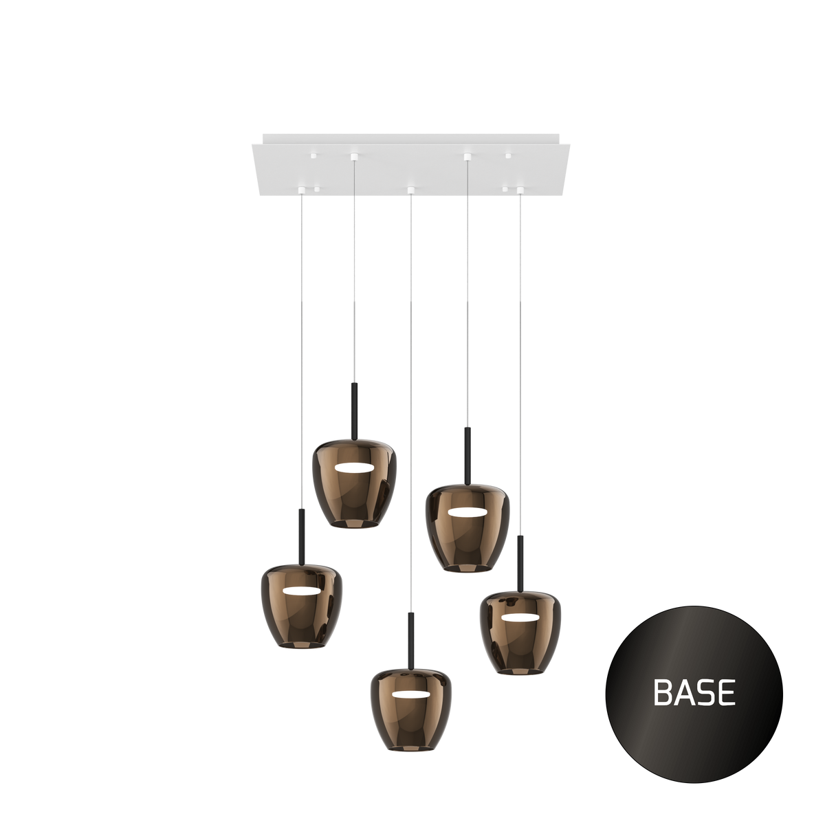 1236NB/S5 RP-BR SOSP. NEARLY BLACK 5 LUCI RETTANGOLARE VETRI PICCOLI BRONZO