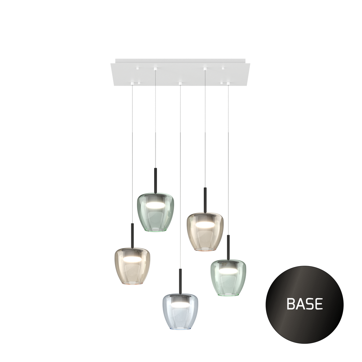 1236NB/S5 RP-MP SOSP. NEARLY BLACK 5 LUCI RETTANGOLARE VETRI PICCOLI (2 AMBRA + 2 VERDE + 1 BLU)
