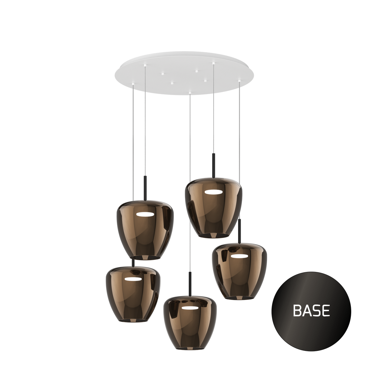 1236NB/S5 TG-BR SOSP. NEARLY BLACK 5 LUCI TONDO VETRI GRANDI BRONZO