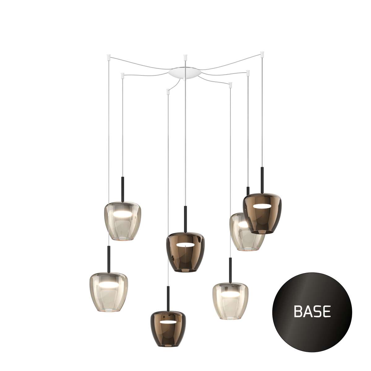 1236NB/S7 SP-AB SOSP. NEARLY BLACK 7 LUCI SPOSTABILE VETRI PICCOLI (4 AMBRA + 3 BRONZO)