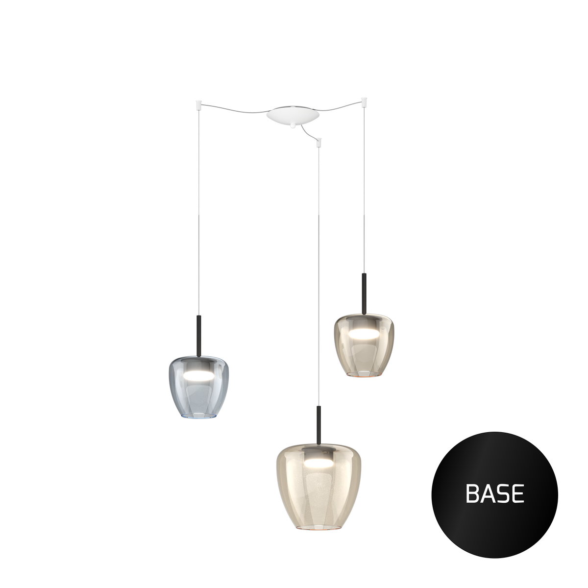 1236NE/S3 SMIX-MP SOSP. NERO 3 LUCI SPOSTABILE VETRI (1 PICCOLO VERDE + 1 PICCOLO BLU + 1 GRANDE AMBRA)