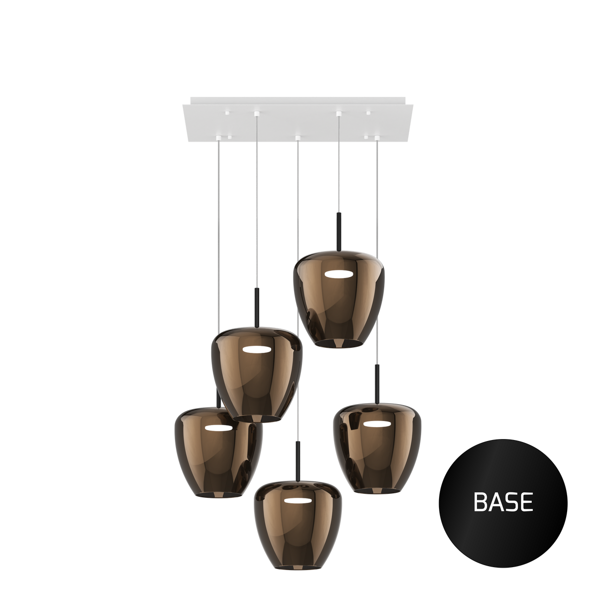 1236NE/S5 RG-BR SOSP. NERO 5 LUCI RETTANGOLARE VETRI GRANDI BRONZO