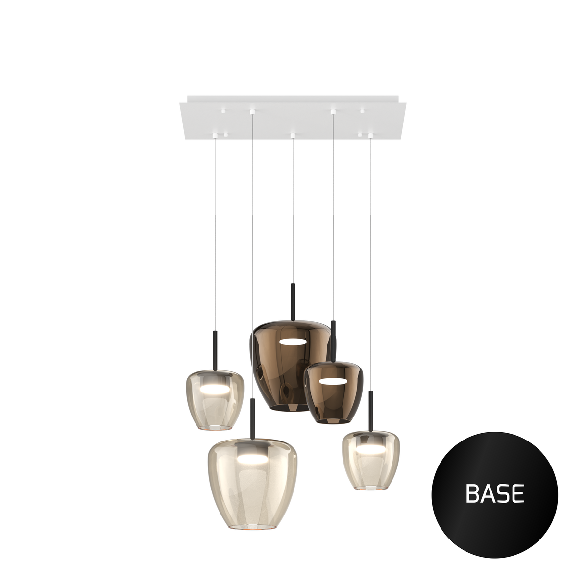 1236NE/S5 RMIX-AB SOSP. NERO 5 LUCI RETTANGOLARE VETRI (2 PICCOLO AMBRA + 1 PICCOLO BRONZO + 1 GRANDE AMBRA + 1 GRANDE BRONZO)