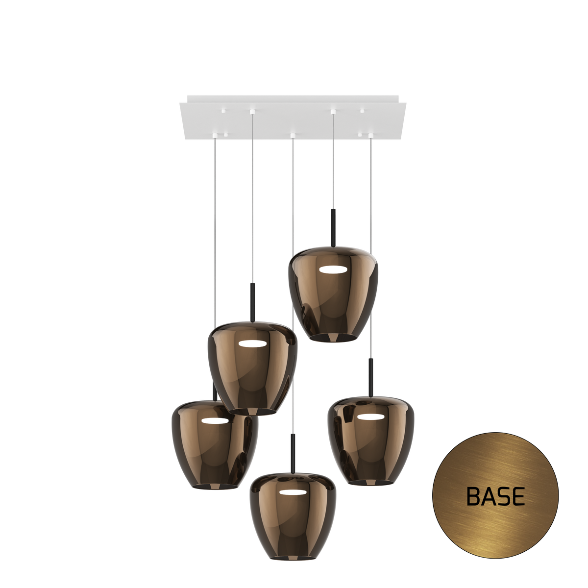 1236OS/S5 RG-BR SOSP. OTTONE SAT. 5 LUCI RETTANGOLARE VETRI GRANDI BRONZO