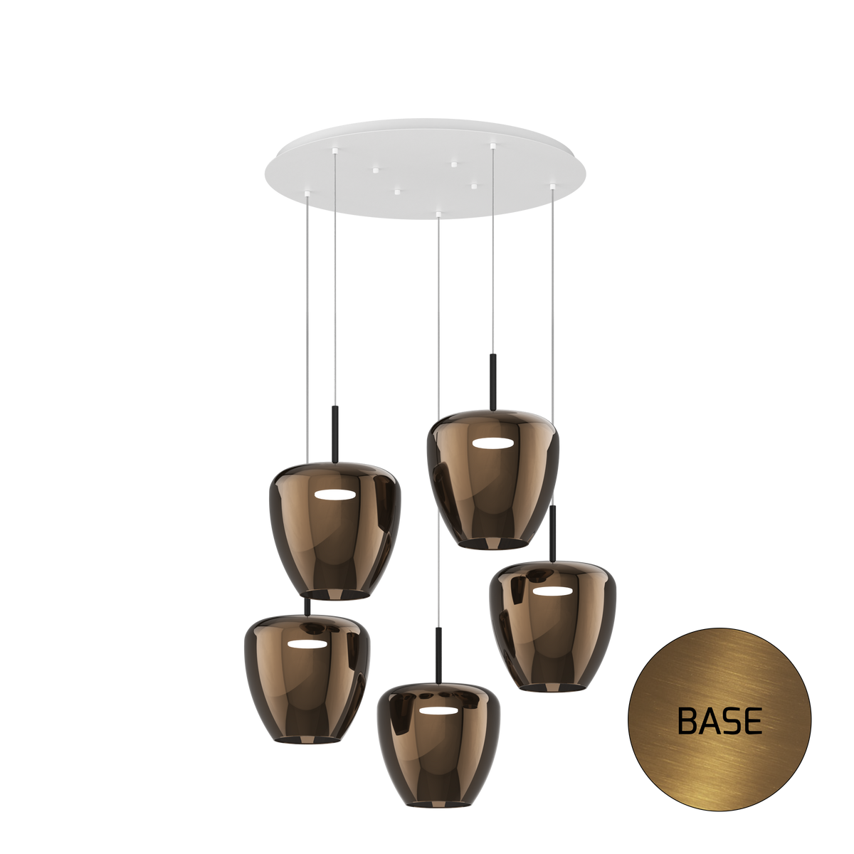 1236OS/S5 TG-BR SOSP. OTTONE SAT. 5 LUCI TONDO VETRI GRANDI BRONZO