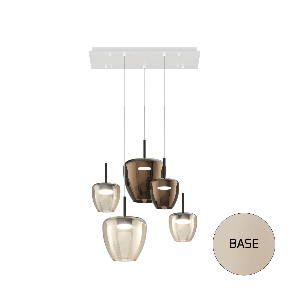 1236SA/S5 RMIX-AB SOSP. SABBIA 5 LUCI RETTANGOLARE VETRI (2 PICCOLO AMBRA + 1 PICCOLO BRONZO + 1 GRANDE AMBRA + 1 GRANDE BRONZO)