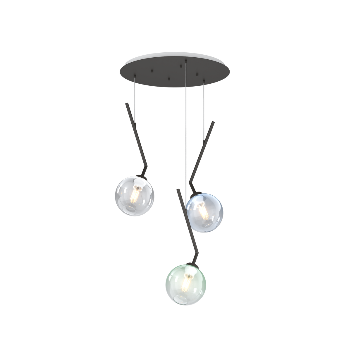 1240NB/S3 T-MP L-LINE SOSP. NEARLY BLACK 3 LUCI TONDO VETRI 1X AMBRA + 1X VERDE + 1X BLU
