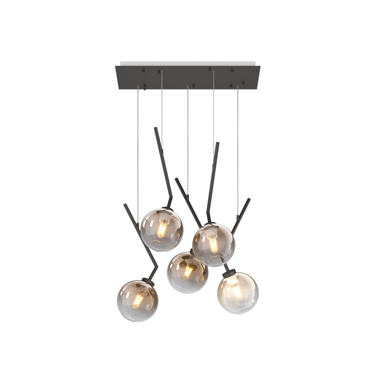 1240NB/S5 R-AB L-LINE SOSP. NEARLY BLACK 5 LUCI RETTANGOLARE VETRI 3X AMBRA + 2X BRONZO