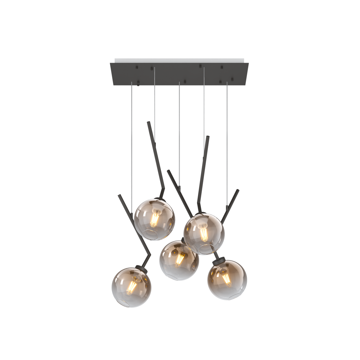 1240NB/S5 R-BR L-LINE SOSP. NEARLY BLACK 5 LUCI RETTANGOLARE VETRI BRONZO