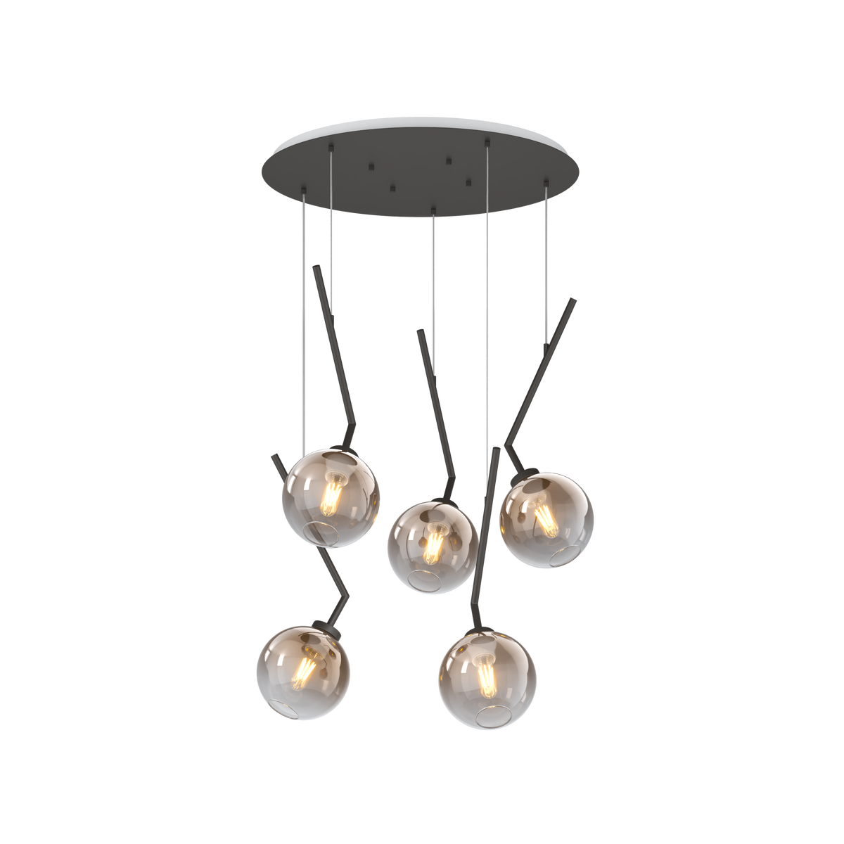 1240NB/S5 T-BR L-LINE SOSP. NEARLY BLACK 5 LUCI TONDO VETRI BRONZO
