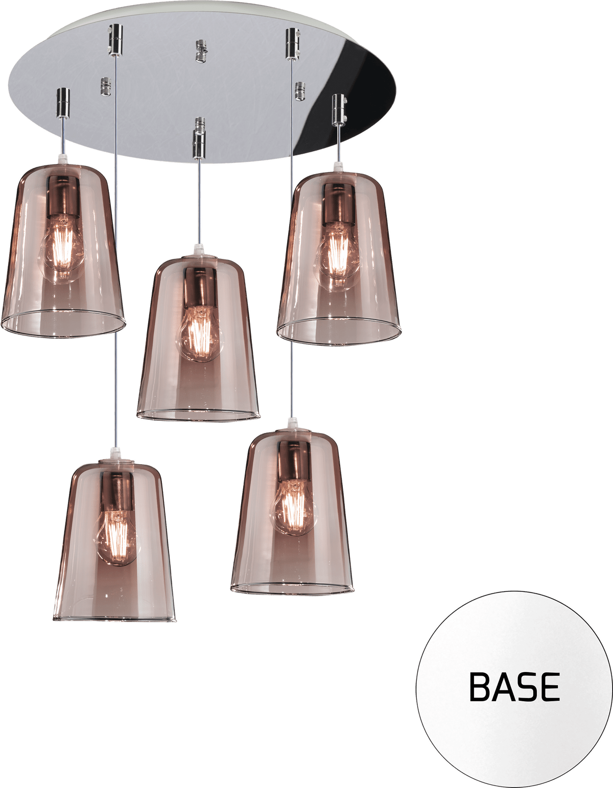1164BI/S5 T-RA SHADED SOSP. BIANCO TONDA 5 LUCI RAME