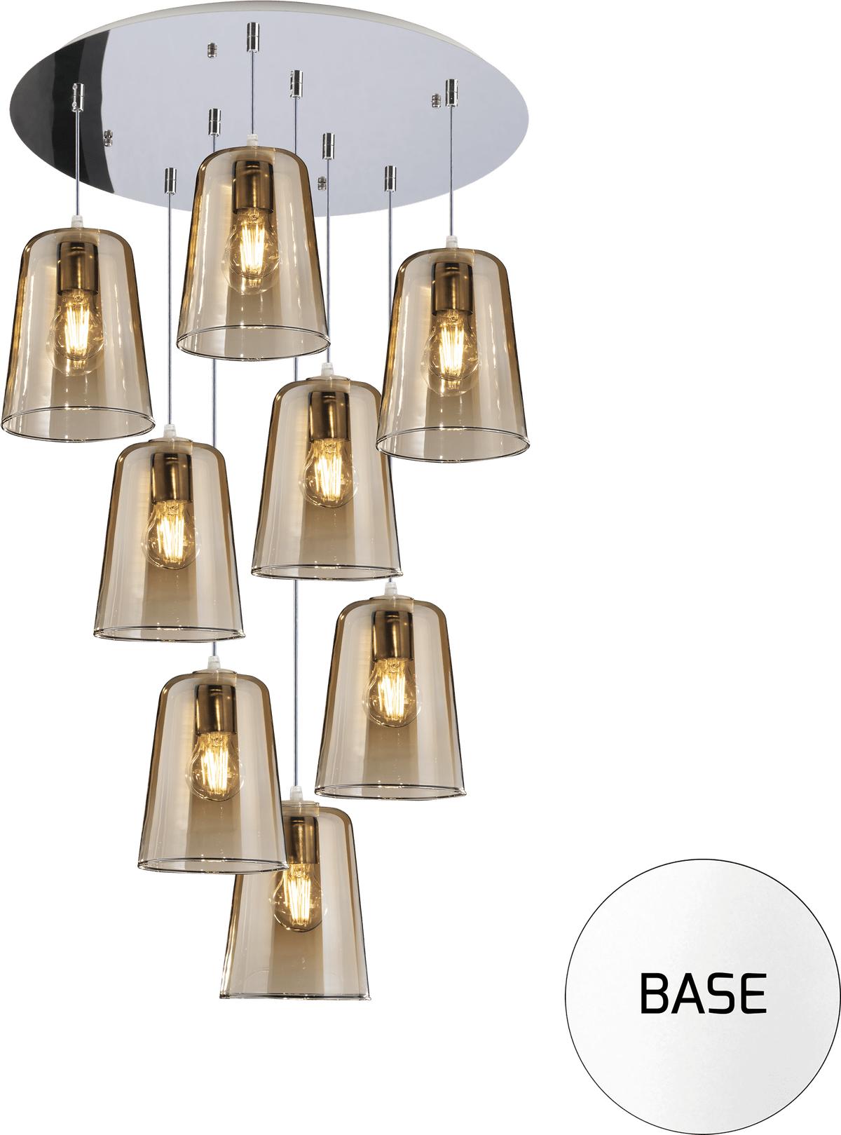 1164BI/S8 T-AM SHADED SOSP. BIANCO TONDA 8 LUCI AMBRA